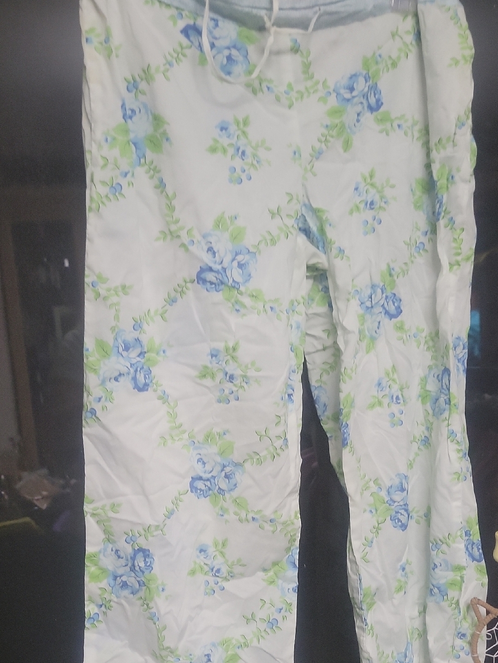 Victoria's Secret White Lounge Pants with Blue Floral Print
